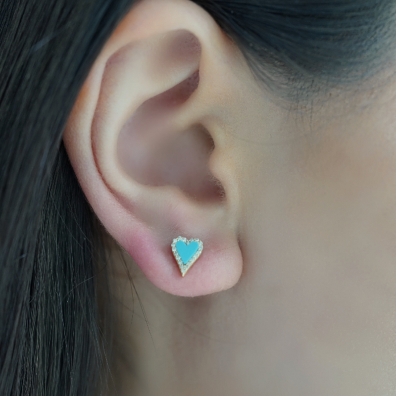 Gold & Diamond Turquoise Heart Studs