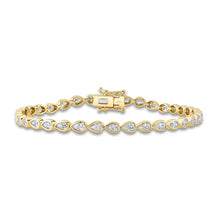 Load image into Gallery viewer, Bezel set pear shaped lab diamond tennis bracelet on white background, showcasing timeless elegance and sustainable luxury.
