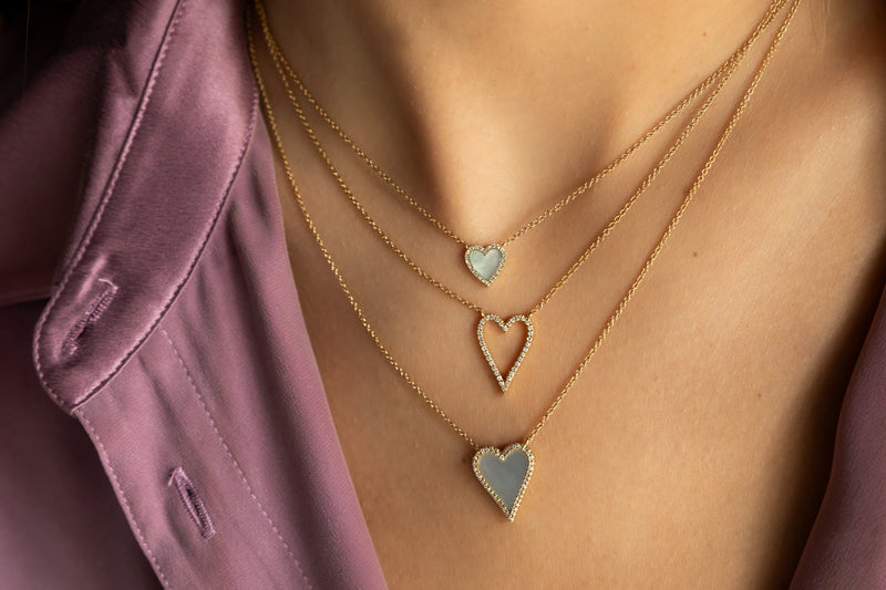 Mother of Pearl & Diamond Heart Necklace