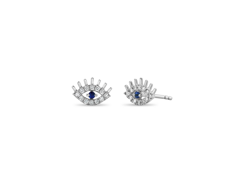 Gold & Diamond Evil Eye Studs with Blue Sapphire