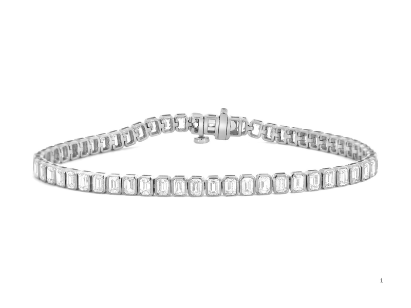 LAB Bezel-Set Emerald Shaped Diamonds Tennis Bracelet